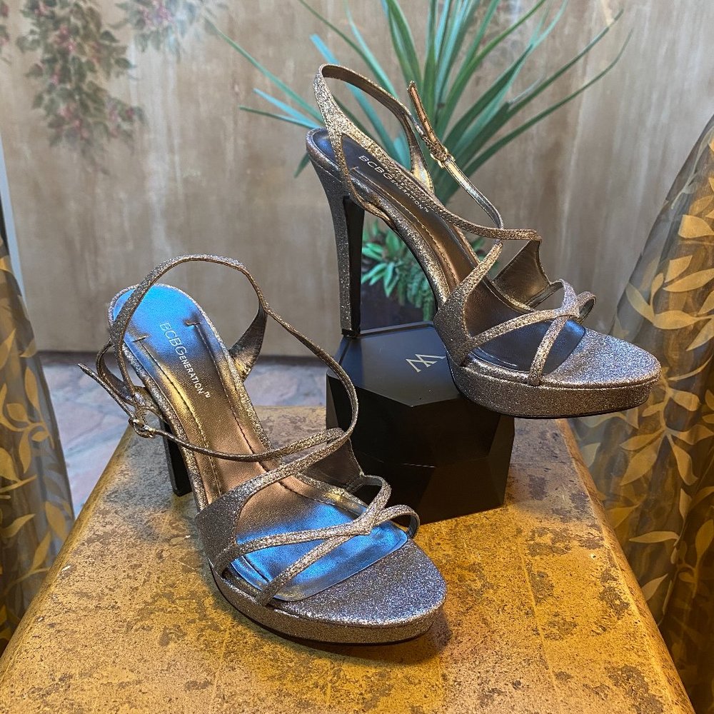 Bcbgeneration Silver Glitter Thin Strappy Heels - image 8